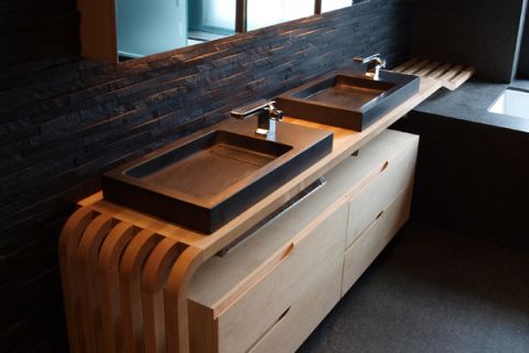 master bathroom - Portuguese stone and walnut counter